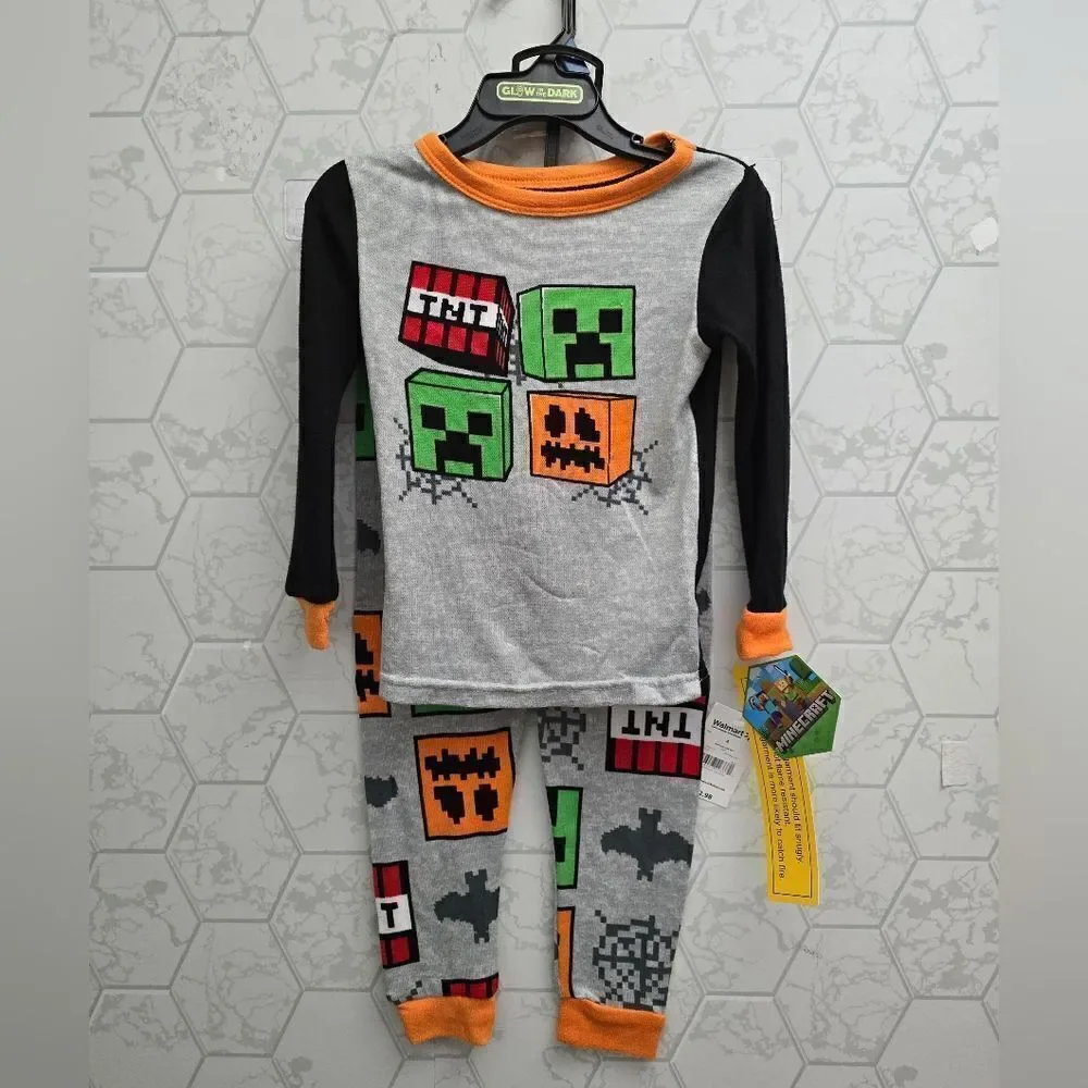 Minecraft Boys Halloween Glow in the Dark Long Sleeve & Pants Pajama Set